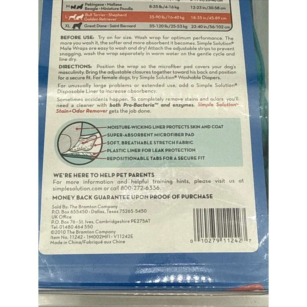 Lot of 2 Simple Solution Washable Male Dog Wrap Large 35-90 lb Reusable NEW